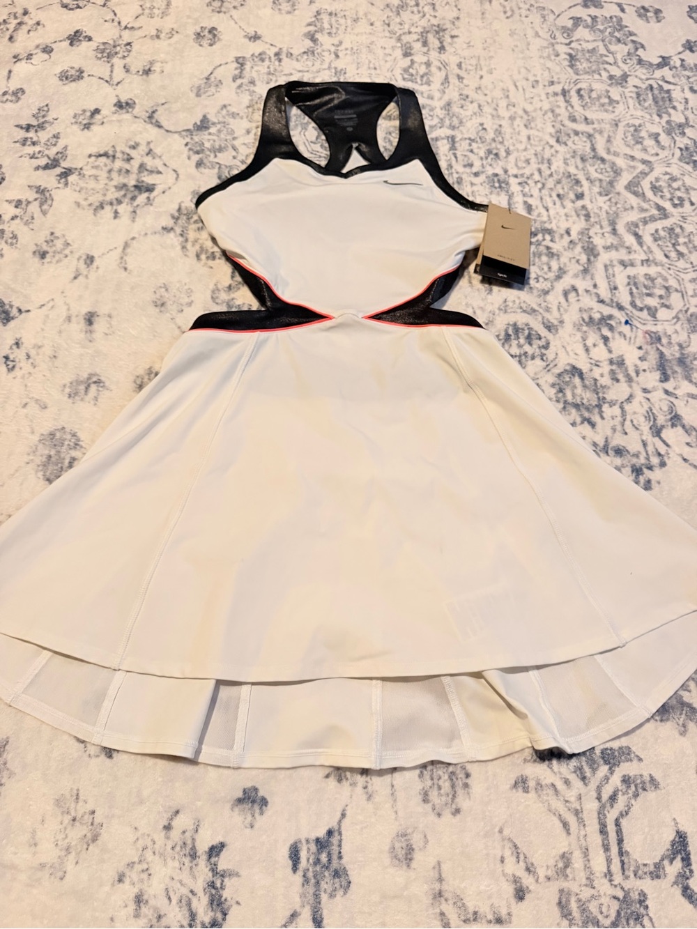 Nike White Tennis Dress with Black Racerback and Pink Trim